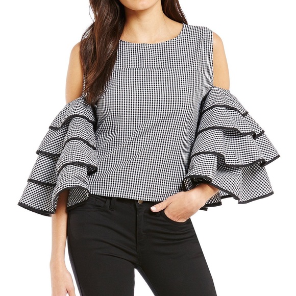 Gianni Bini Tops - Gianni Bini Tiered Sleeve Cold Shoulder Blouse